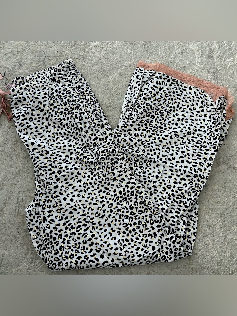 NWT❗️Victoria's Secret White Leopard Satin Pants with Gold Spots and Black Print